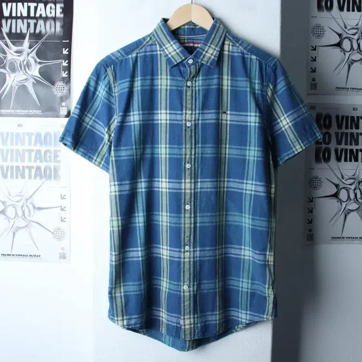 [BUNJANG] Tommy Hilfiger Checkered Polo Shirt / (M-L) 타미힐피거 반팔 카라 티셔츠 셔츠 남방 체크 블루-183BA