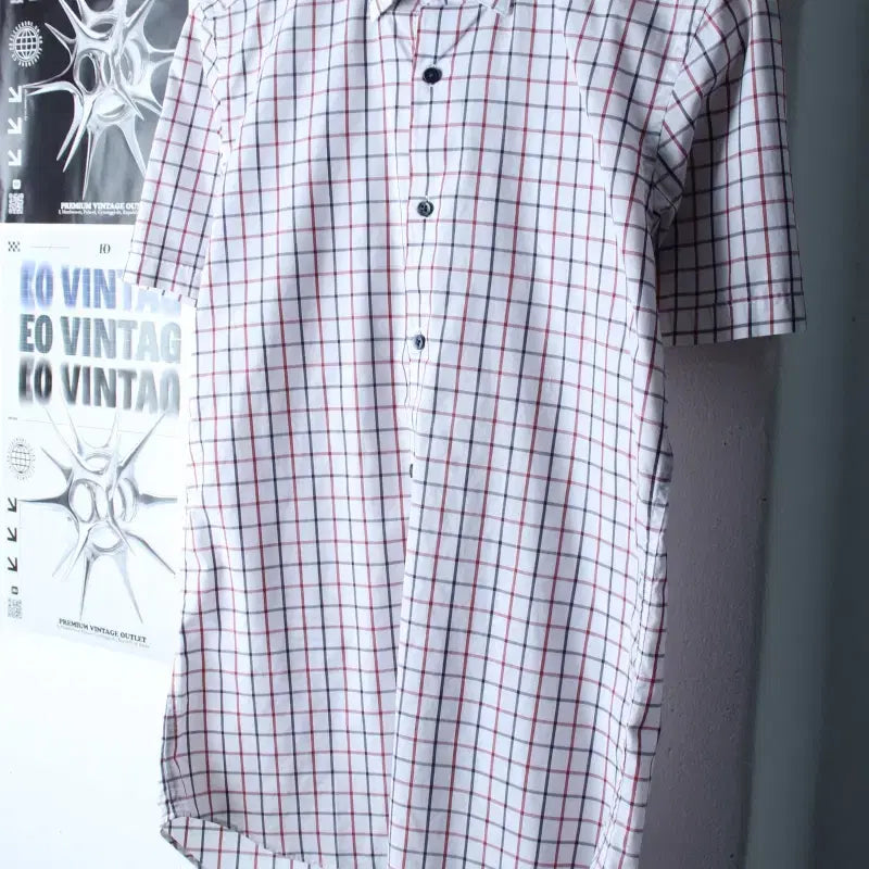[BUNJANG] Lanvin Checkered Short Sleeve Polo Shirt / (M) 랑방 반팔 카라 티셔츠 셔츠 남방 체크 화이트-183BB