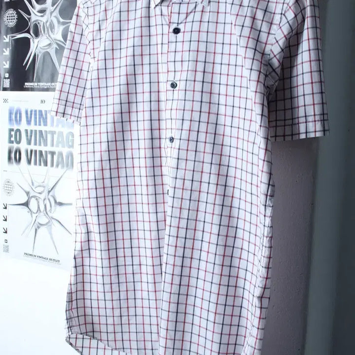 [BUNJANG] Lanvin Checkered Short Sleeve Polo Shirt / (M) 랑방 반팔 카라 티셔츠 셔츠 남방 체크 화이트-183BB
