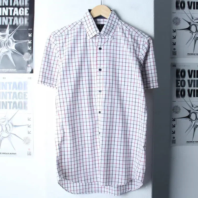 [BUNJANG] Lanvin Checkered Short Sleeve Polo Shirt / (M) 랑방 반팔 카라 티셔츠 셔츠 남방 체크 화이트-183BB