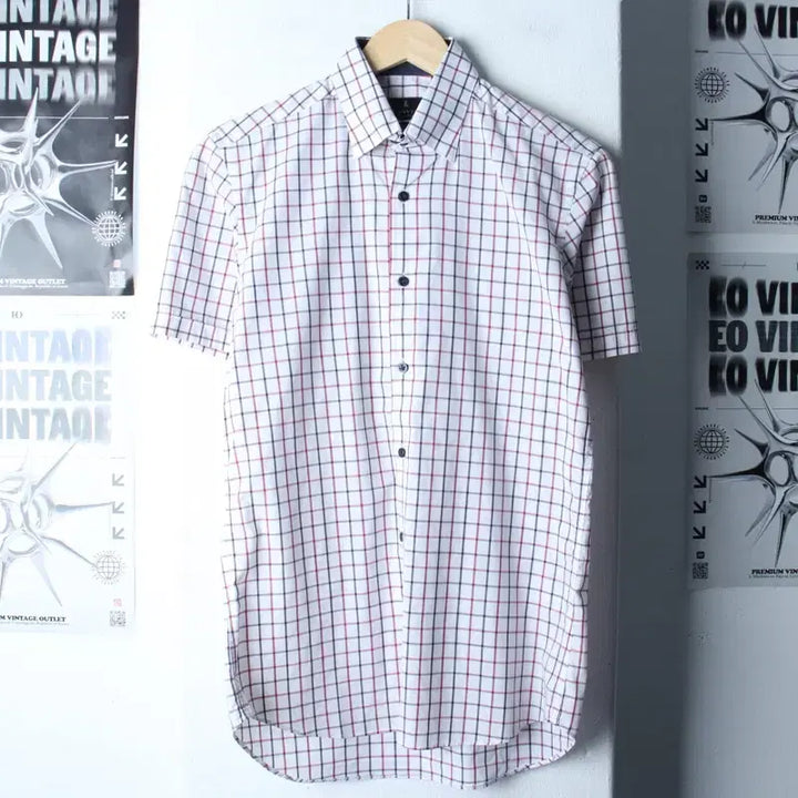 [BUNJANG] Lanvin Checkered Short Sleeve Polo Shirt / (M) 랑방 반팔 카라 티셔츠 셔츠 남방 체크 화이트-183BB