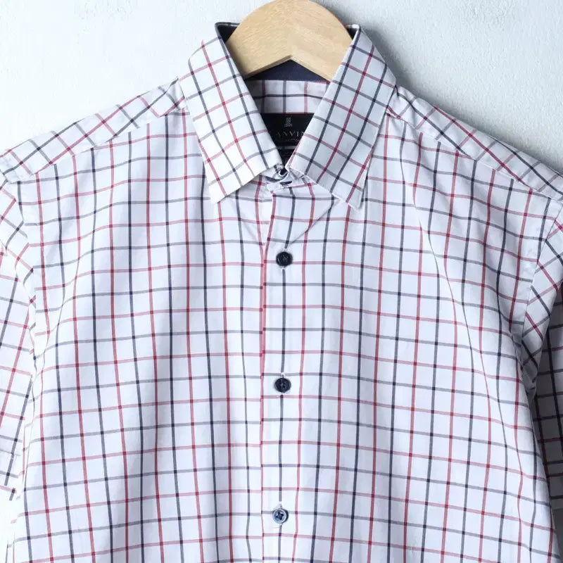 [BUNJANG] Lanvin Checkered Short Sleeve Polo Shirt / (M) 랑방 반팔 카라 티셔츠 셔츠 남방 체크 화이트-183BB
