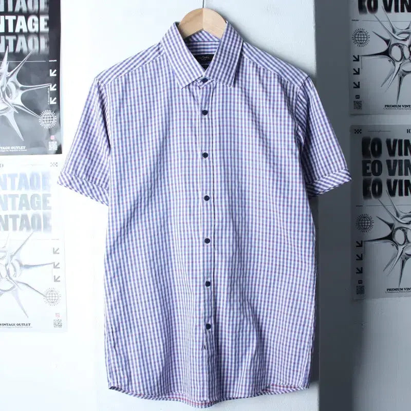 [BUNJANG] Pierre Cardin Checkered Short-Sleeve Polo Shirt / (L-XL) 피에르가르뎅 반팔 카라 티셔츠 셔츠 남방 체크-183BC