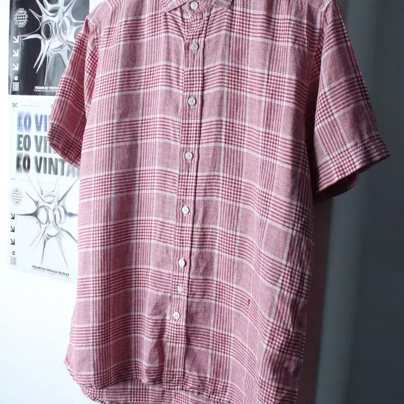 [BUNJANG] Unspecified Series Check Linen Shirt / (L-XL) 시리즈 반팔 카라 티셔츠 셔츠 남방 체크 린넨-183BD