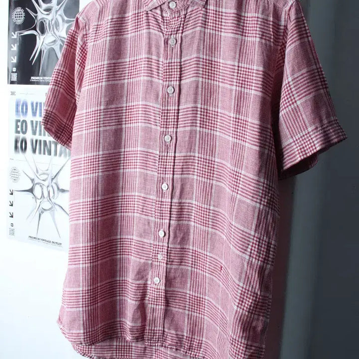 [BUNJANG] Unspecified Series Check Linen Shirt / (L-XL) 시리즈 반팔 카라 티셔츠 셔츠 남방 체크 린넨-183BD