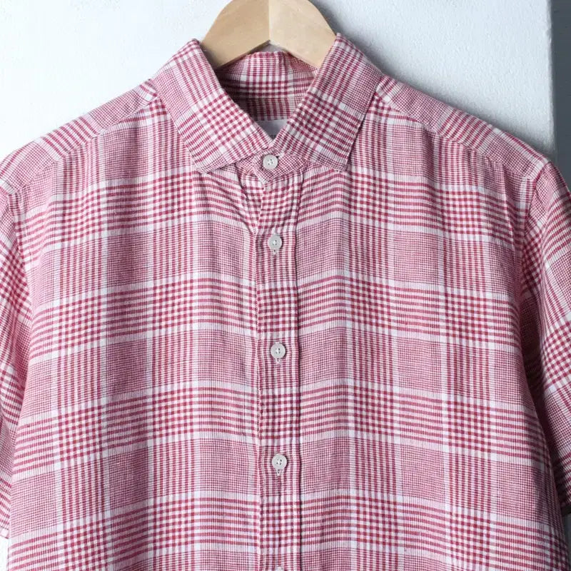 [BUNJANG] Unspecified Series Check Linen Shirt / (L-XL) 시리즈 반팔 카라 티셔츠 셔츠 남방 체크 린넨-183BD