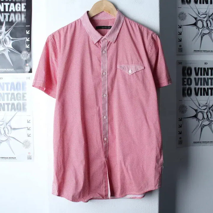 [BUNJANG] Calvin Klein Patterned Polo Shirt / (XL) 캘빈클라인 반팔 카라 티셔츠 셔츠 남방 패턴 레드-183BE
