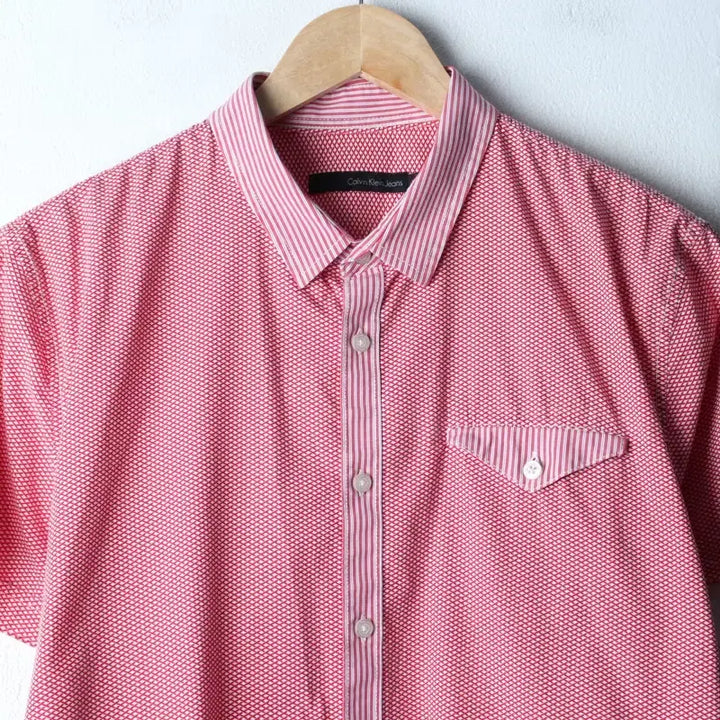 [BUNJANG] Calvin Klein Patterned Polo Shirt / (XL) 캘빈클라인 반팔 카라 티셔츠 셔츠 남방 패턴 레드-183BE