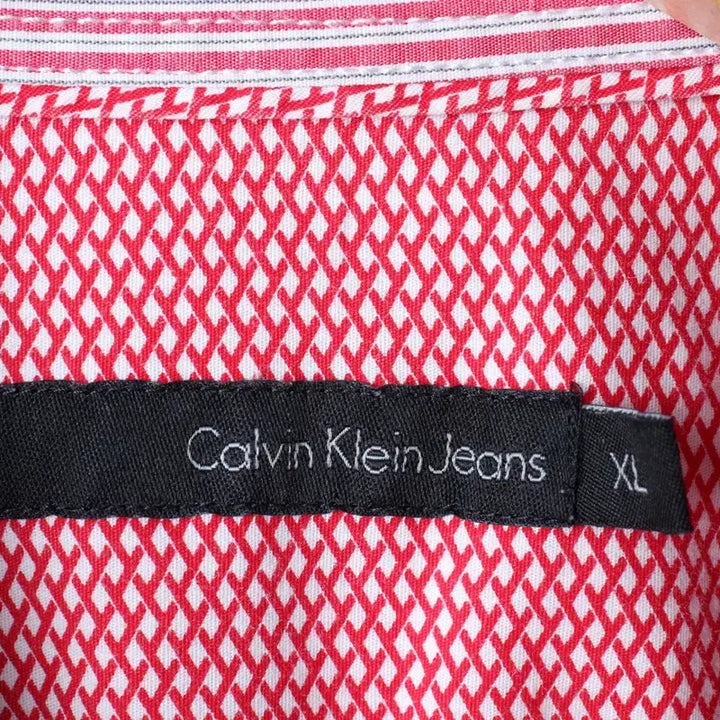 [BUNJANG] Calvin Klein Patterned Polo Shirt / (XL) 캘빈클라인 반팔 카라 티셔츠 셔츠 남방 패턴 레드-183BE