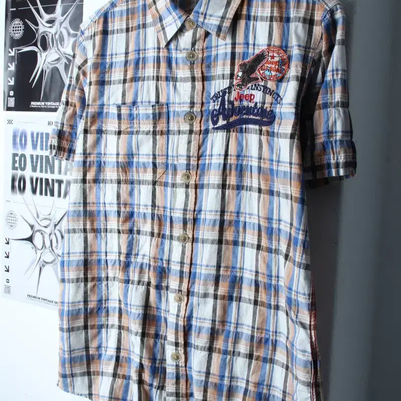 [BUNJANG] Jeep Checkered Short Sleeve Shirt / (L-XL) 지프 반팔 카라 티셔츠 셔츠 남방 체크 아메카지-183BF