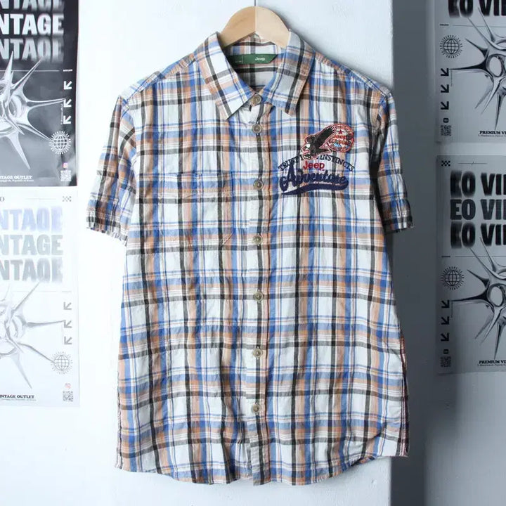 [BUNJANG] Jeep Checkered Short Sleeve Shirt / (L-XL) 지프 반팔 카라 티셔츠 셔츠 남방 체크 아메카지-183BF
