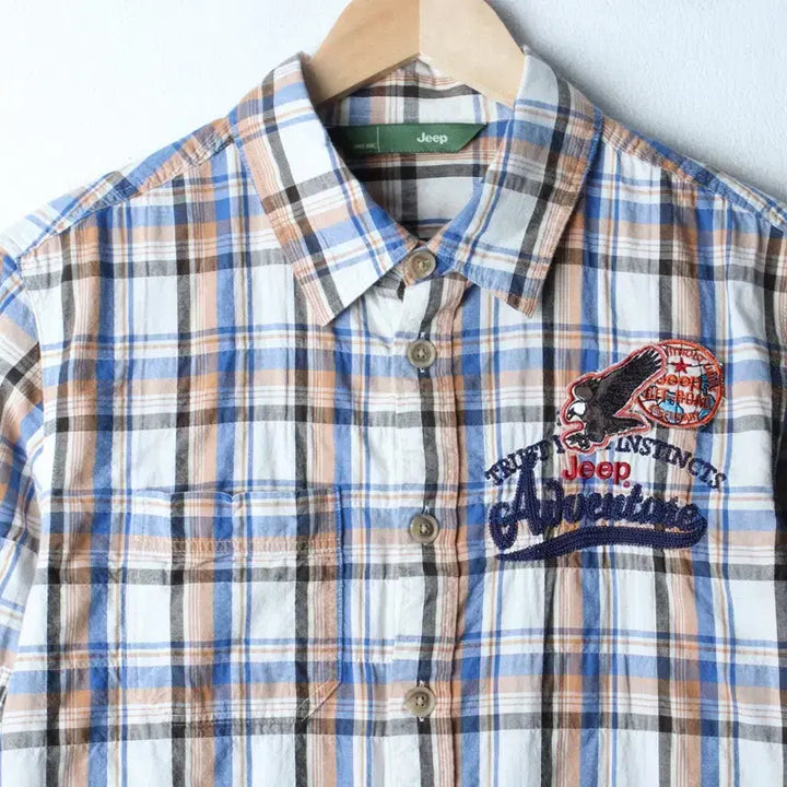[BUNJANG] Jeep Checkered Short Sleeve Shirt / (L-XL) 지프 반팔 카라 티셔츠 셔츠 남방 체크 아메카지-183BF