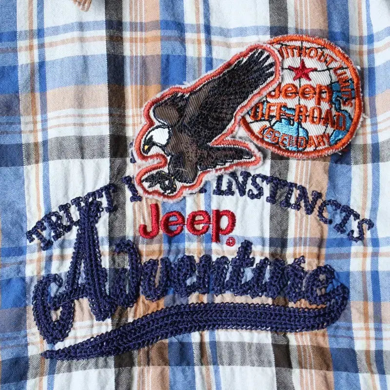 [BUNJANG] Jeep Checkered Short Sleeve Shirt / (L-XL) 지프 반팔 카라 티셔츠 셔츠 남방 체크 아메카지-183BF