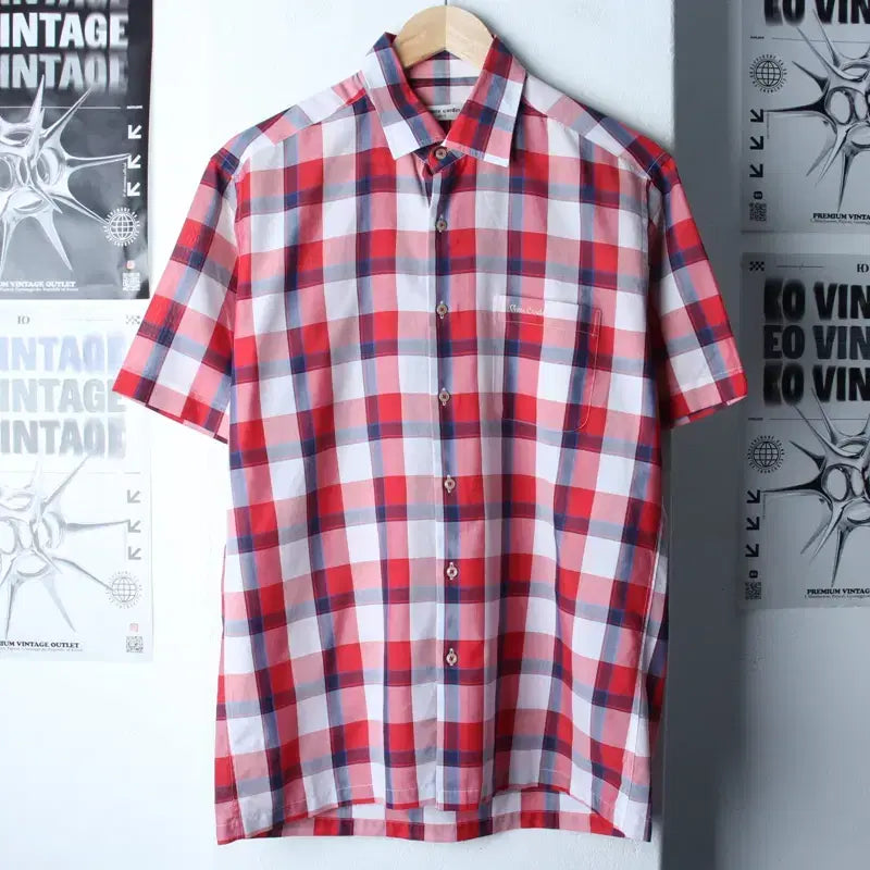 [BUNJANG] Pierre Cardin Checkered Short-Sleeve Polo Shirt / (L-XL) 피에르가르뎅 반팔 카라 티셔츠 셔츠 남방 체크-183C0
