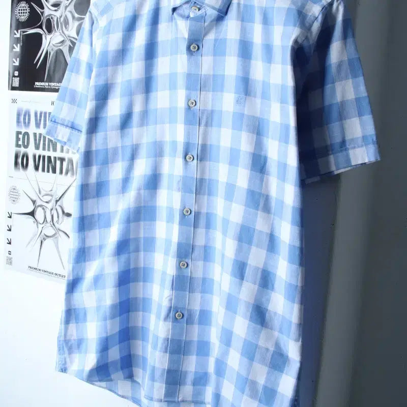 [BUNJANG] Louis Quatorze Checkered Short Sleeve Polo Shirt / (L-XL) 루이가또즈 반팔 카라 티셔츠 셔츠 남방 체크-183C1