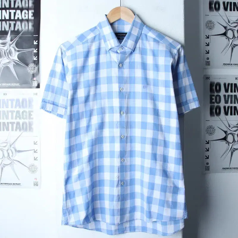 [BUNJANG] Louis Quatorze Checkered Short Sleeve Polo Shirt / (L-XL) 루이가또즈 반팔 카라 티셔츠 셔츠 남방 체크-183C1