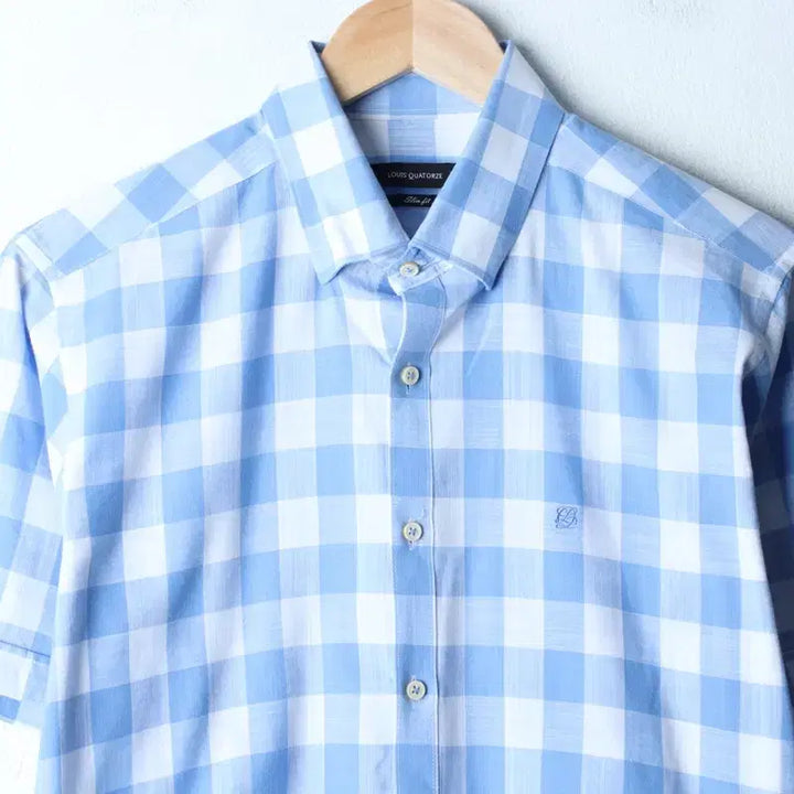 [BUNJANG] Louis Quatorze Checkered Short Sleeve Polo Shirt / (L-XL) 루이가또즈 반팔 카라 티셔츠 셔츠 남방 체크-183C1