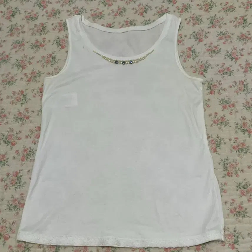 [BUNJANG] Vintage White Pearl Cubic Lace Cami Top / 빈티지 화이트 진주 큐빅 레이스 나시 1102 모리걸 y2k 스트릿 갸루