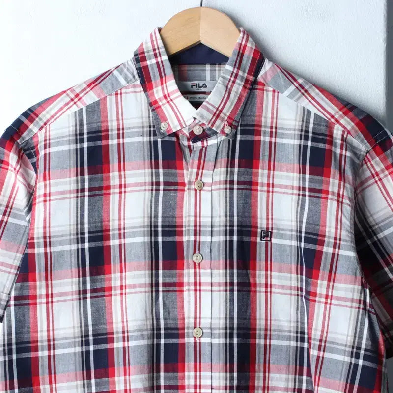 [BUNJANG] Fila Checkered Polo Shirt / (L-XL) 휠라 반팔 카라 티셔츠 셔츠 남방 체크 레드 마-183C2