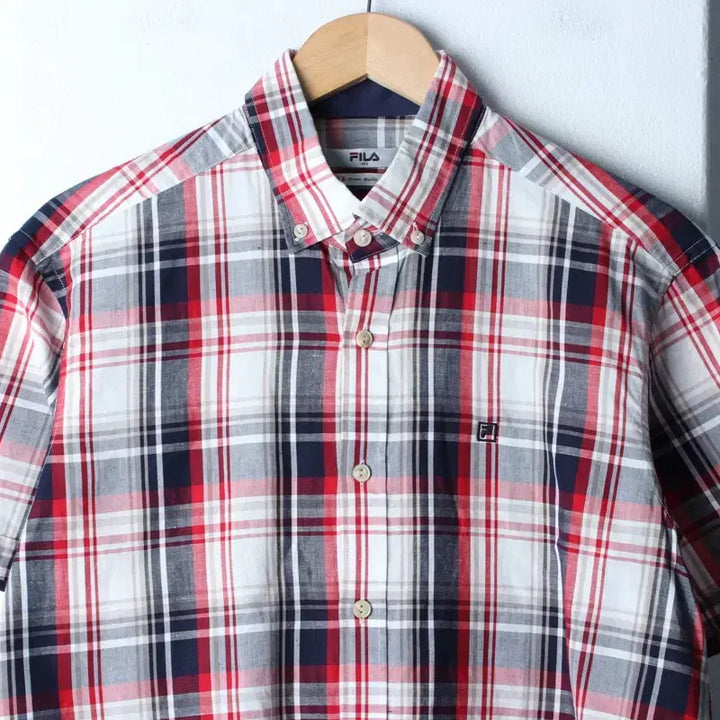 [BUNJANG] Fila Checkered Polo Shirt / (L-XL) 휠라 반팔 카라 티셔츠 셔츠 남방 체크 레드 마-183C2