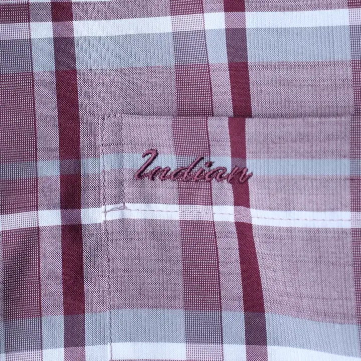 [BUNJANG] Indian Checkered Short Sleeve Shirt / (L-XL) 인디안 반팔 카라 티셔츠 셔츠 남방 체크 퍼플-183C3