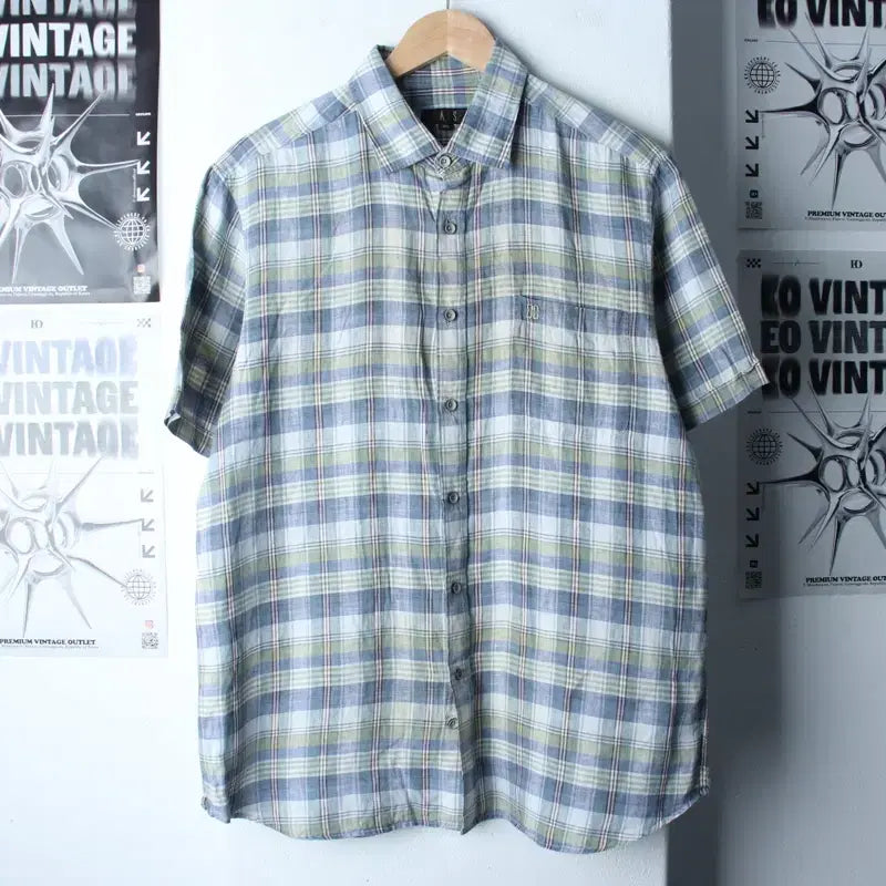 [BUNJANG] Daks Check Linen Short Sleeve Shirt / (XL-2XL) 닥스 반팔 카라 티셔츠 셔츠 남방 체크 린넨-183C4