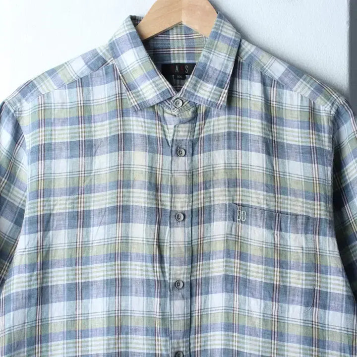 [BUNJANG] Daks Check Linen Short Sleeve Shirt / (XL-2XL) 닥스 반팔 카라 티셔츠 셔츠 남방 체크 린넨-183C4