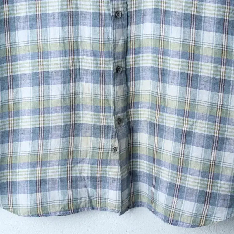 [BUNJANG] Daks Check Linen Short Sleeve Shirt / (XL-2XL) 닥스 반팔 카라 티셔츠 셔츠 남방 체크 린넨-183C4