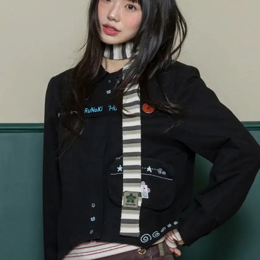 [BUNJANG] Lunakihoo WXAC036 Charcoal Striped Muffler / 루나키후 WXAC036 쿠앤크 스트라이프 머플러 차콜