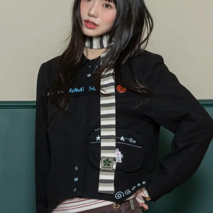 [BUNJANG] Lunakihoo WXAC036 Charcoal Striped Muffler / 루나키후 WXAC036 쿠앤크 스트라이프 머플러 차콜