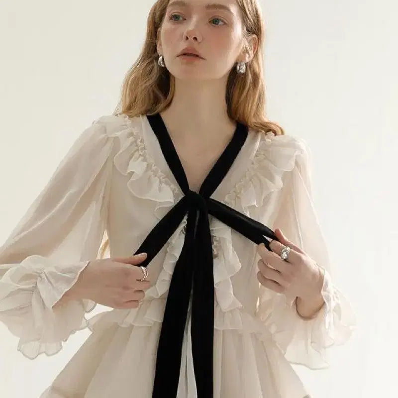 [BUNJANG] Synsden Diamant Ruffle Long Dress / S사이즈) 신스덴 디아망 러플 롱원피스 셀프웨딩쉬폰원피스