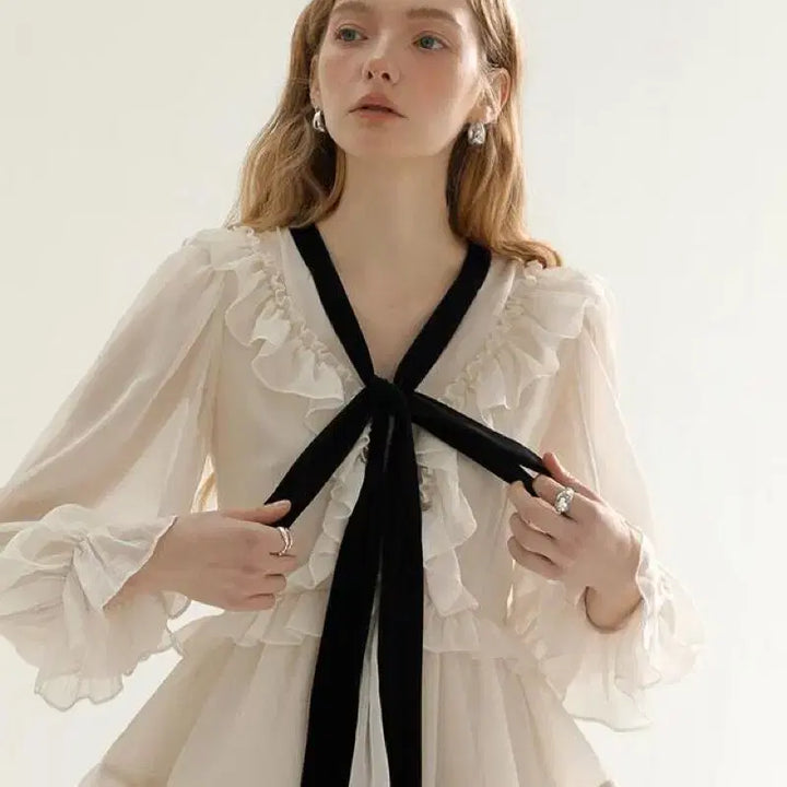 [BUNJANG] Synsden Diamant Ruffle Long Dress / S사이즈) 신스덴 디아망 러플 롱원피스 셀프웨딩쉬폰원피스