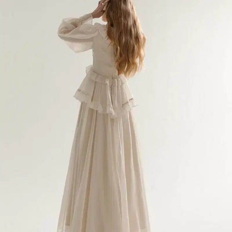 [BUNJANG] Synsden Diamant Ruffle Long Dress / S사이즈) 신스덴 디아망 러플 롱원피스 셀프웨딩쉬폰원피스