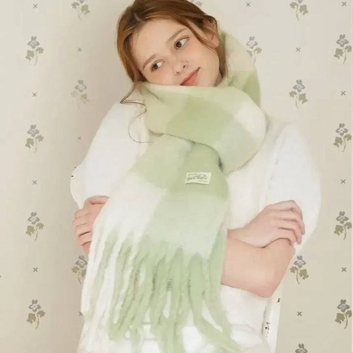 [BUNJANG] Nuart Studio Mariette Check Solid Muffler / 누아트스튜디오 스노우 마리에뜨 체크 솔리드 머플러 체크그린