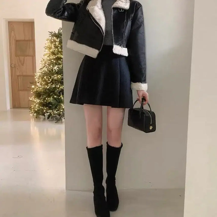 [BUNJANG] Cropped Faux Fur Shearling Jacket / 상태좋음)크롭퍼무스탕.퍼자켓.아우터.여자옷.데일리룩.겨울코디.크롭자켓