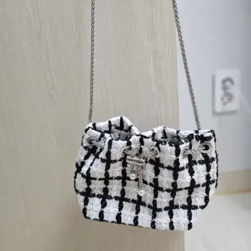 [SOLD OUT] 체크 숄더 버킷백 체인 스트링 가방