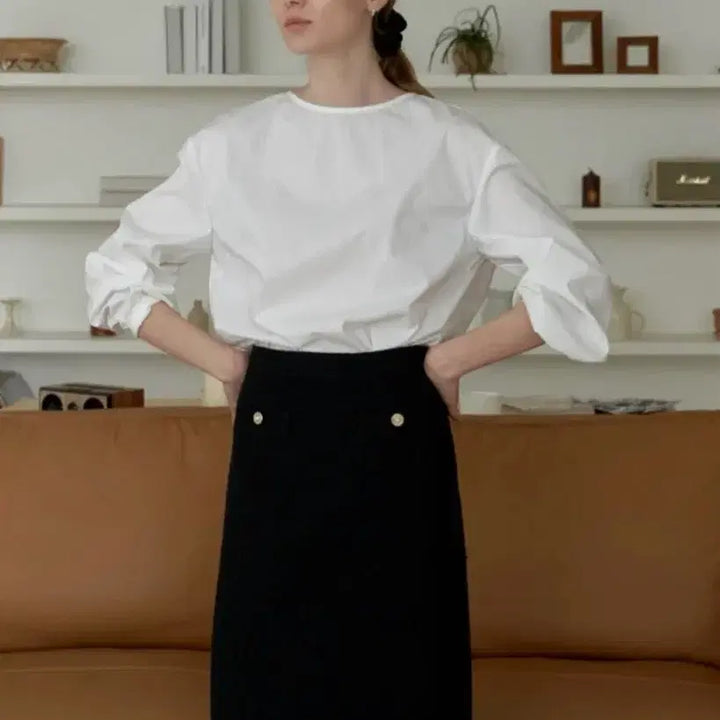 [BUNJANG] Step Around Tweed Fringe H-Line Skirt (Black) - Size S / 스텝어라운드 트위드스커트(블랙) S
