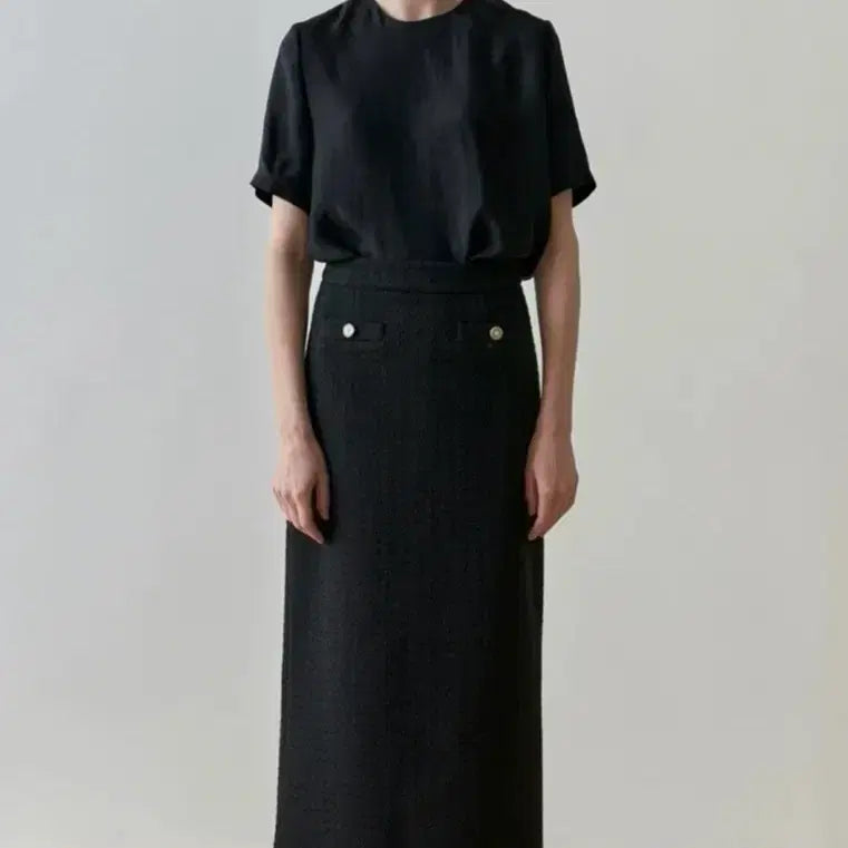 [BUNJANG] Step Around Tweed Fringe H-Line Skirt (Black) - Size S / 스텝어라운드 트위드스커트(블랙) S