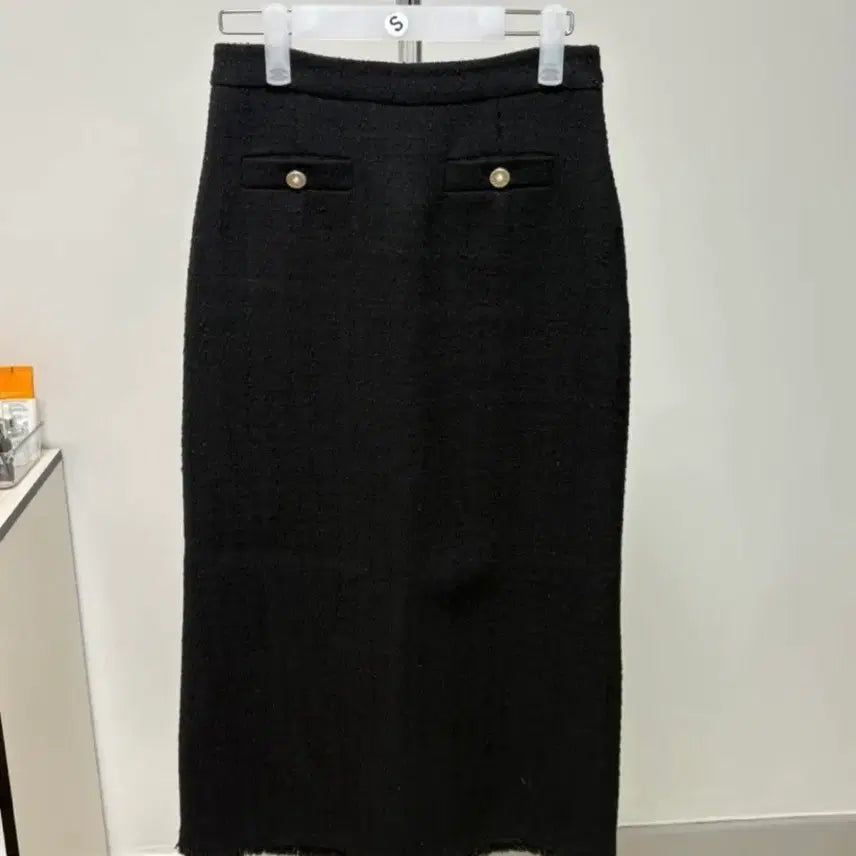 [BUNJANG] Step Around Tweed Fringe H-Line Skirt (Black) - Size S / 스텝어라운드 트위드스커트(블랙) S