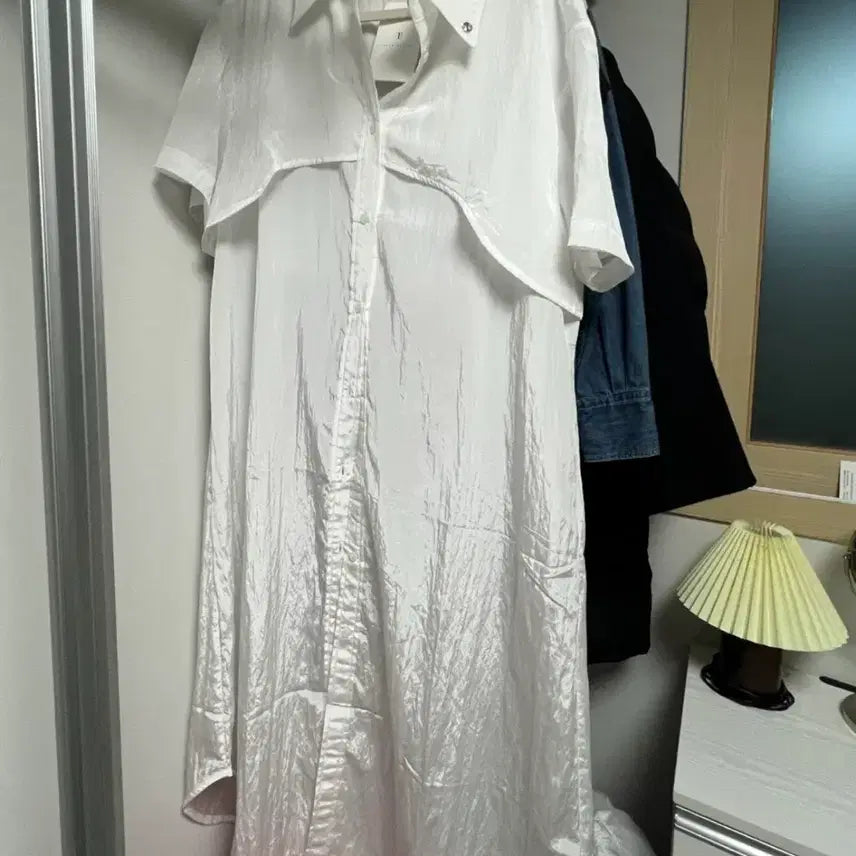 [SOLD OUT] 트리밍버드 셔츠 롱 원피스 화이트