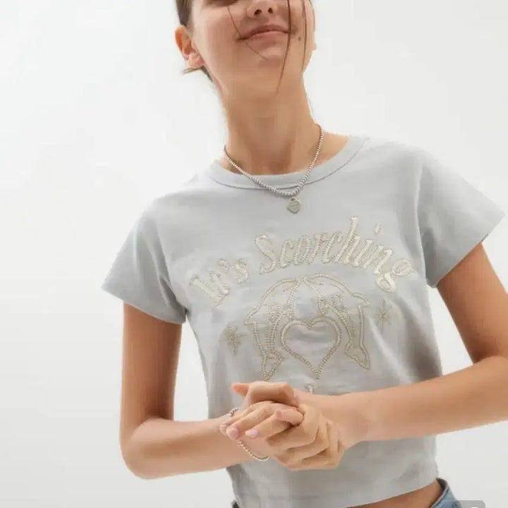 [BUNJANG] Discord Sound Dolphin Crop T-shirt / 디스코드사운드에서 나온 돌핀 크롭 반팔 티셔츠