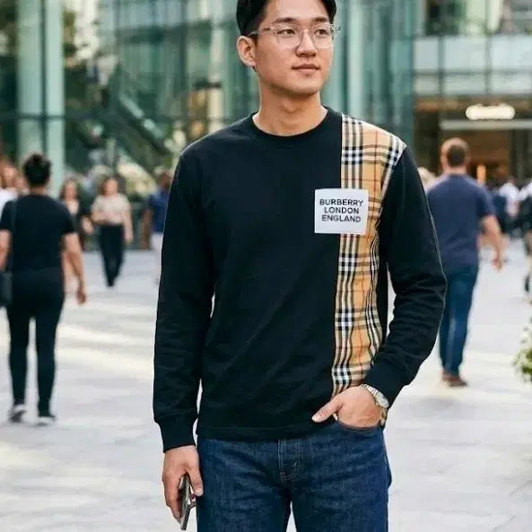 [BUNJANG] Burberry Classic Vintage Check Panel T-shirt / [정품/XS] 버버리 블랙 클래식 빈티지 체크 패널 티셔츠