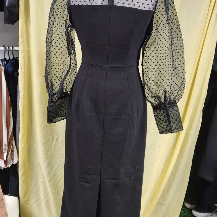 [BUNJANG] IMVELY Dot Puff Sleeve Black Dress / IMVELY 시스루 도트 퍼프 블랙 원피스 S 하객룩 슬림핏