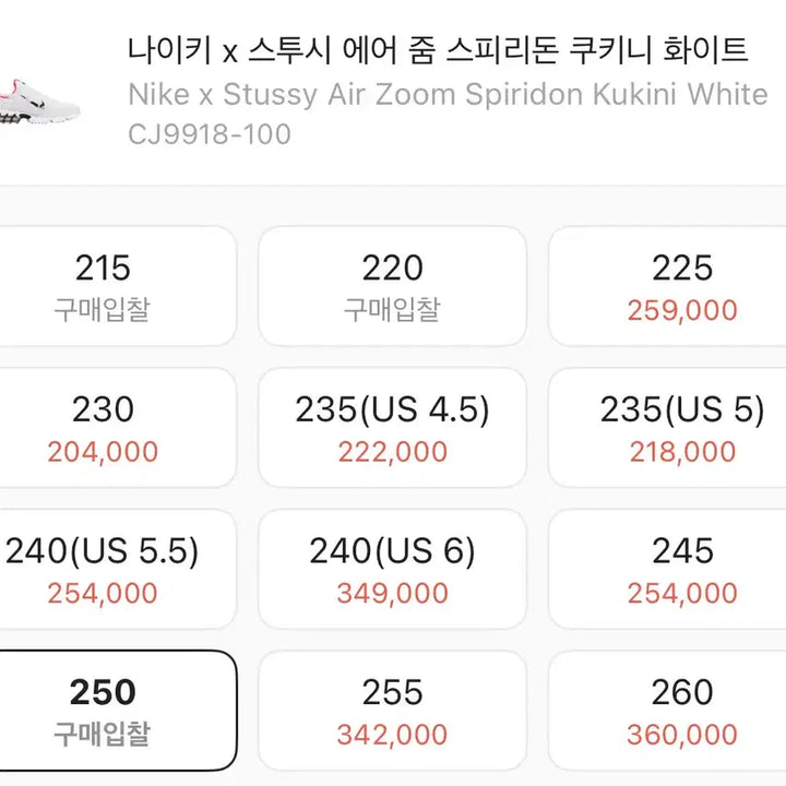 [SOLD OUT] [250]나이키x스투시 에어 줌 스피리돈 컵키니 화이트