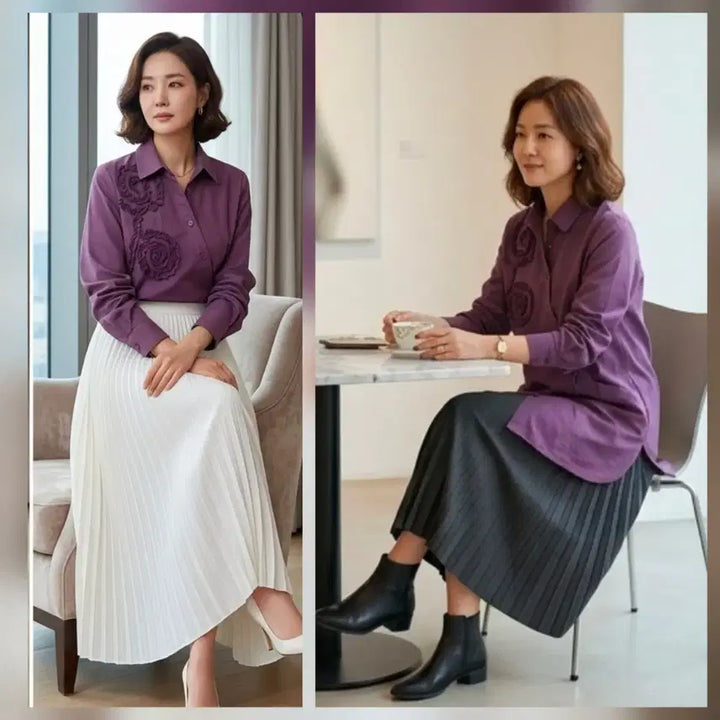 [BUNJANG] Miwha Hong Avant-garde 3D Embroidery Long Shirt / 디자이너 홍미화(Miwha Hong) 입체 자수 아방가르드 롱 셔츠
