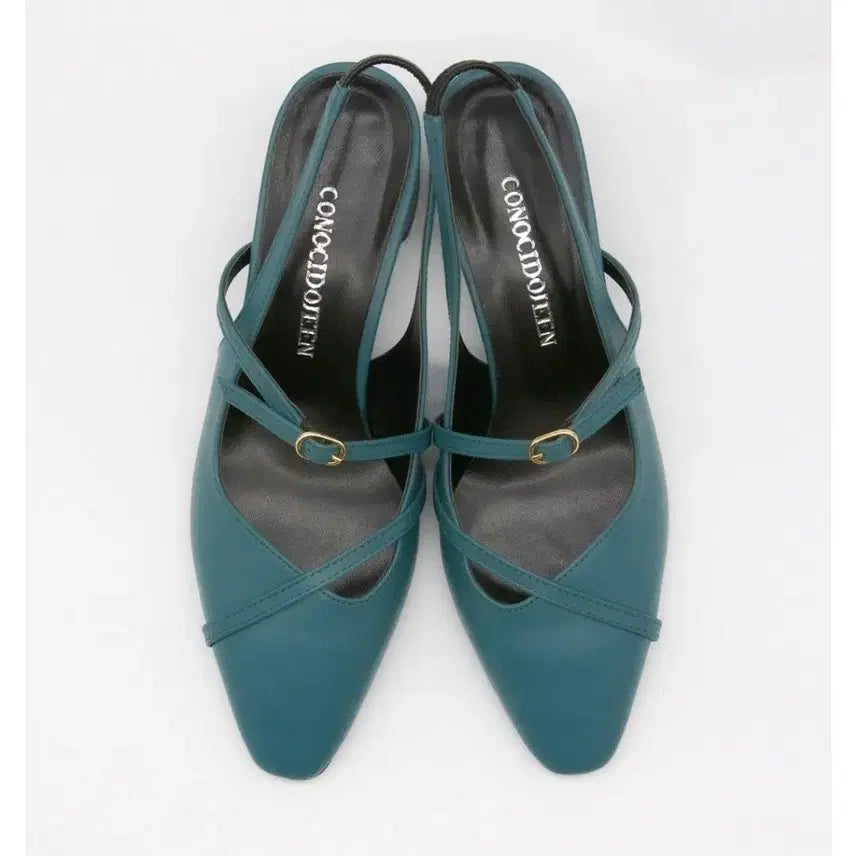 [BUNJANG] Stiletto Slingback Heels 5cm Blue-Green Size 225 / 스틸레토 슬링백 구두 5cm 블루그린 225