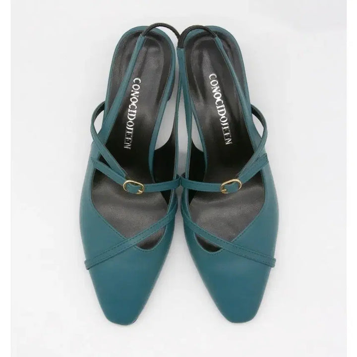 [BUNJANG] Stiletto Slingback Heels 5cm Blue-Green Size 225 / 스틸레토 슬링백 구두 5cm 블루그린 225