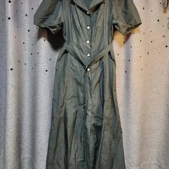 [BUNJANG] DEWL Black Short Sleeve Belted Long Dress / 듀엘 DEWL 블랙 반팔 벨티드 바스락 롱 원피스 -55