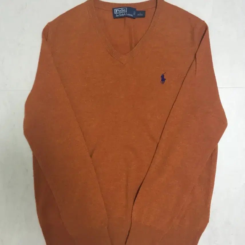 [BUNJANG] Polo Orange V-Neck Knit Sweater / 폴로 오렌지 브이넥 니트