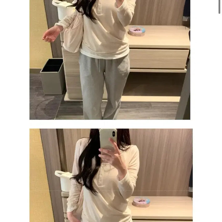 [BUNJANG] Usoep Sheer Button Layered T-shirt (Pink) / 유솝 시어 버튼 레이어드 티 (핑크)